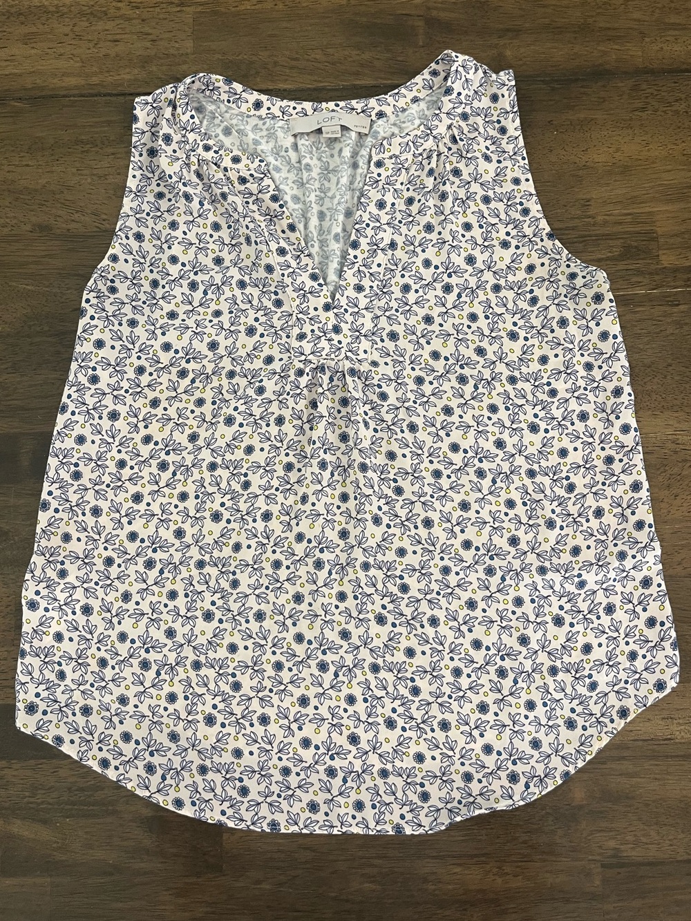 LOFT Sleeveless Floral Henley Top with Blue & Yellow Blouse Sz Small Petite